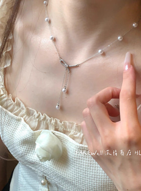 蝴蝶结珍珠流苏项链女夏季