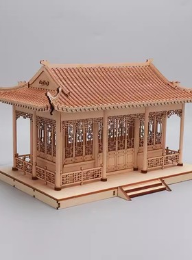 禅意木质古建筑屋檐八角凉亭摆件