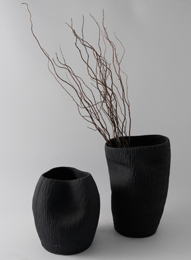 简约新中式黑色陶瓷花瓶摆件装饰