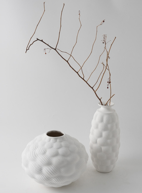 简约黑白色泡泡鼓点陶瓷花瓶摆件