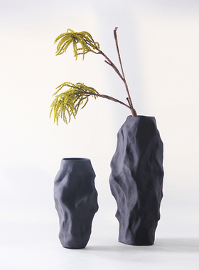 极简约异形褶皱陶瓷黑白色花瓶