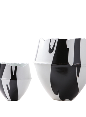 黑白色手绘样板房间大花瓶摆件