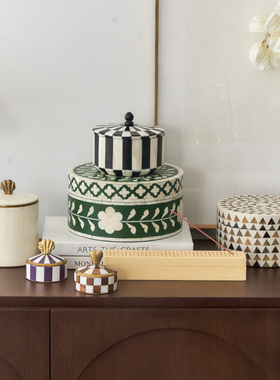 印度进口铝制球体银漩纹收纳罐摆件家居样板间桌面牛骨首饰盒饰品