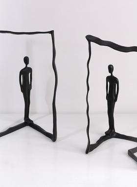 金属抽象人物看书边框线条摆件