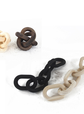 侘寂风复古木质锁链几何套环摆件