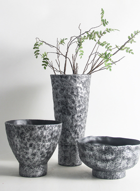 简约复古新中式灰黑色陶瓷花器