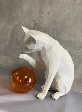 简约抽象藤条曲线猫摆件动物