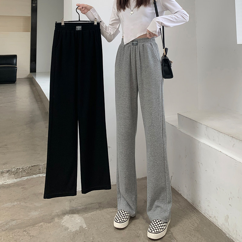 华夫格2021新款春秋款高腰阔腿裤 南极美女装休闲裤