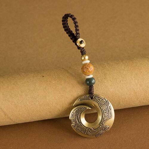 手工纯黄铜复古时来运转简约汽车钥匙扣挂件招财保出入平安包挂饰 - 图1