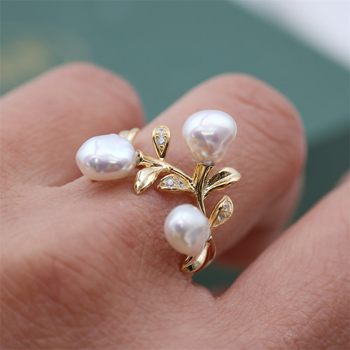 DIY配件 S925纯银时尚多珠树枝戒指空托 珍珠指环戒托指圈配5-7mm - 图2