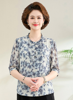 母亲节衣服妈妈装小衫夏季短袖T恤2024新款中老年女洋气高贵上衣