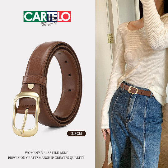 Cinturón de piel auténtica para mujer, cinturón para pantalones con tendencia vaquera