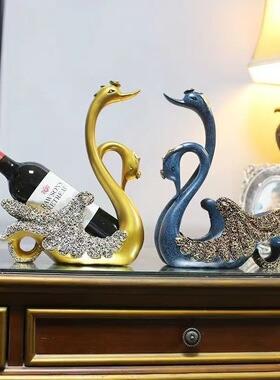 轻奢欧式天鹅红酒架摆件创意家居装饰品酒柜客厅树脂工艺品