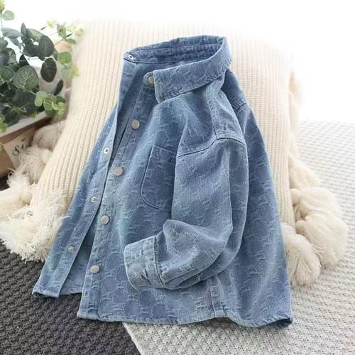 男童牛仔衬衫2025春秋新款儿童休闲外套男孩中大童上衣长袖衬衣潮 - 图1