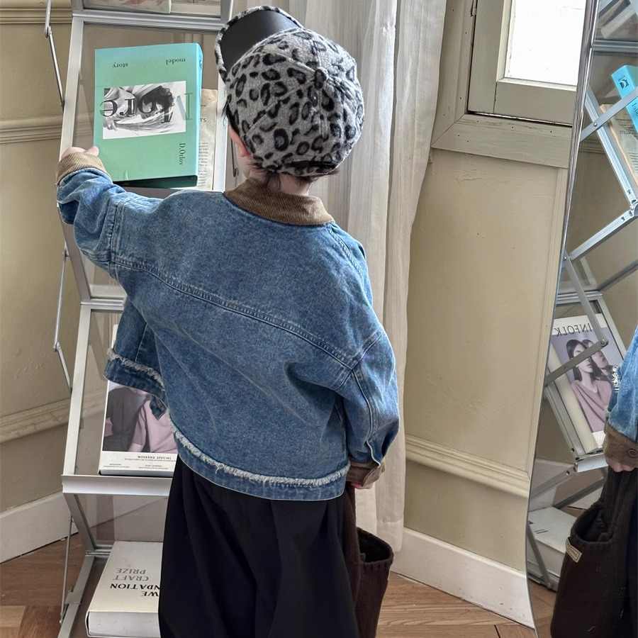 男童牛仔外套2025春秋儿童中小童宝宝撞色领森系复古风休闲夹克潮 - 图2