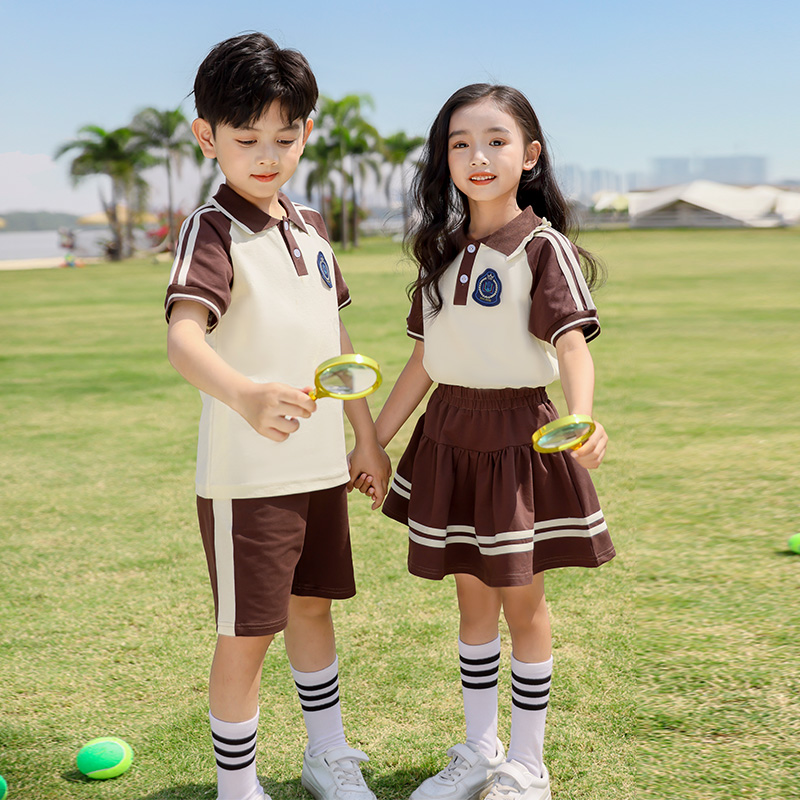 学院风橙色校服套装小学生夏季新款老师男女儿童班服纯棉幼儿园服