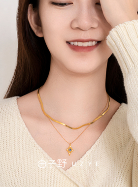 由子野银镀18K金复古星星牌项链