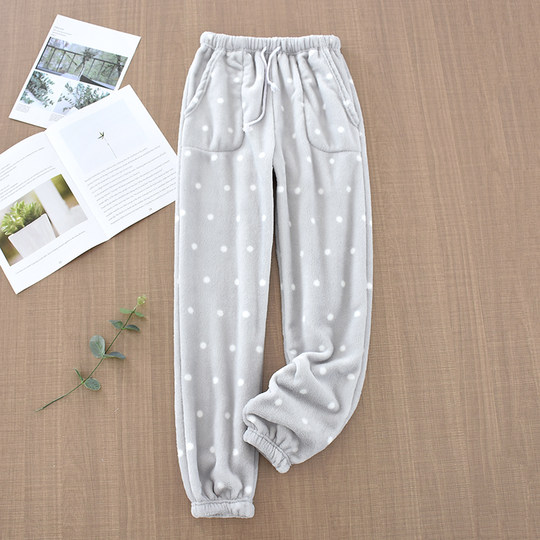 Thickened autumn and winter warm large size coral fleece home pants