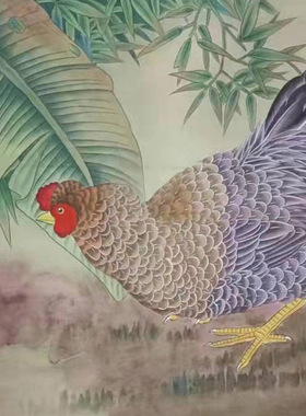 工笔画白描底稿芭蕉公鸡花鸟国画