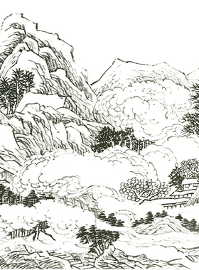 横幅工笔画白描底稿杜鹃花