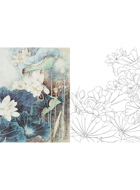 临王少卿工笔画白描底稿牡丹