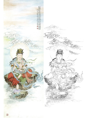 临王少卿工笔画白描底稿牡丹