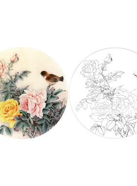 有步骤花鸟国画白描底稿小品牡丹