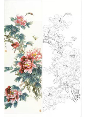 临王少卿工笔画白描底稿牡丹