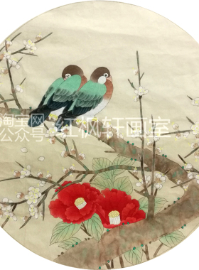 优质秋菊双雀扇面工笔画白描底稿