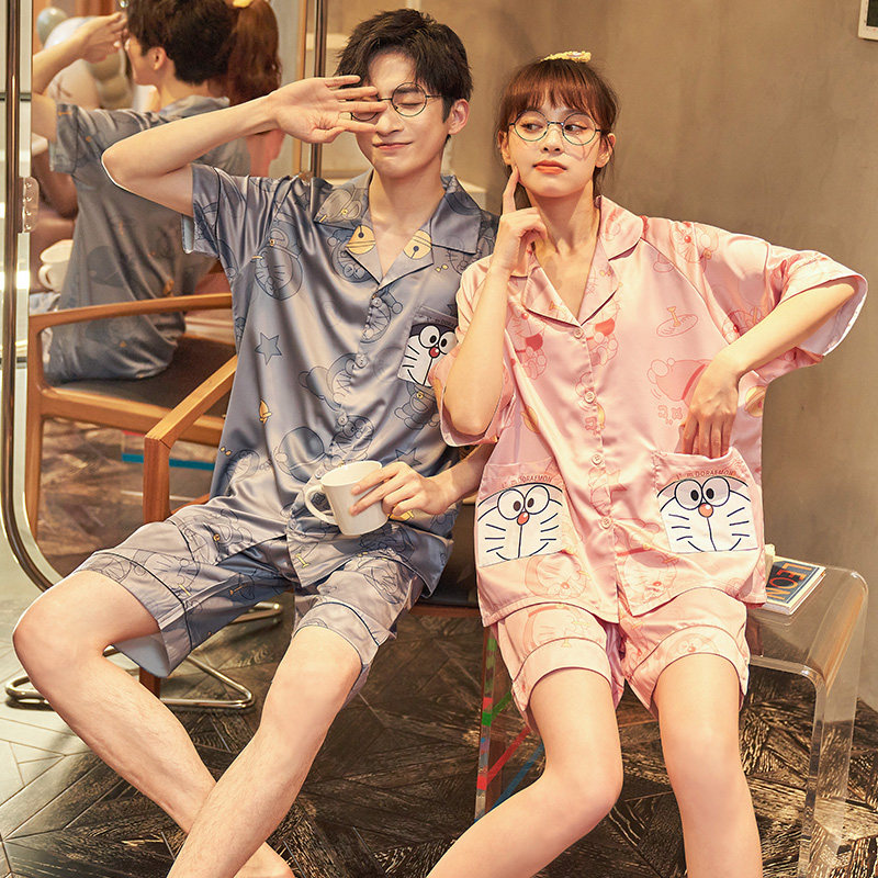 情侣夏季冰丝短袖男士可爱网红睡衣 奥美诗嘉睡衣/家居服套装