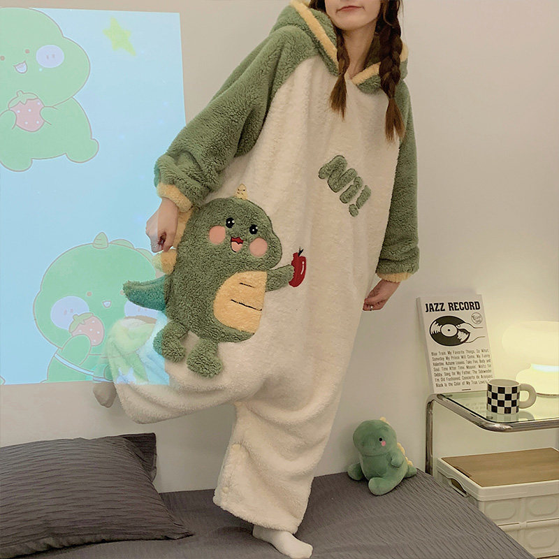 冬季新款连体珊瑚绒可爱风加绒睡衣 奥美诗嘉睡衣/家居服套装