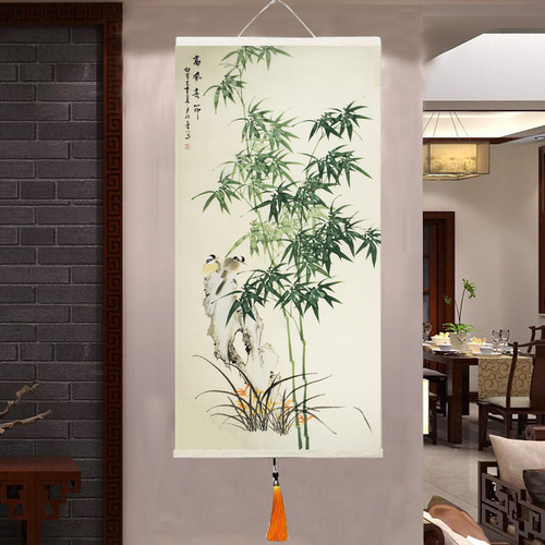 客厅竖版花鸟画竹子画装饰画办公室竹报平安挂画字画新款卷轴挂画 - 图2