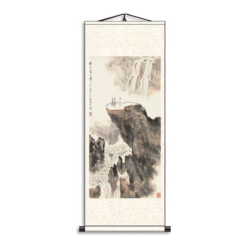 客厅竖版背景聚宝盆山水画卷轴画办公室中式高山流水靠山挂画国画 - 图3