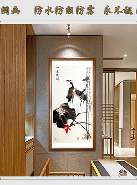一鹭连科丝绸卷轴挂画