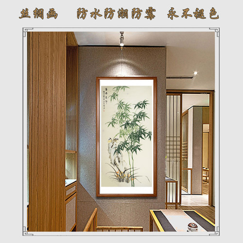 客厅竖版花鸟画竹子画装饰画办公室竹报平安挂画字画新款卷轴挂画 - 图0