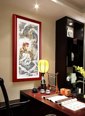 丝绸鲤鱼跃龙门励志风图案卷轴画