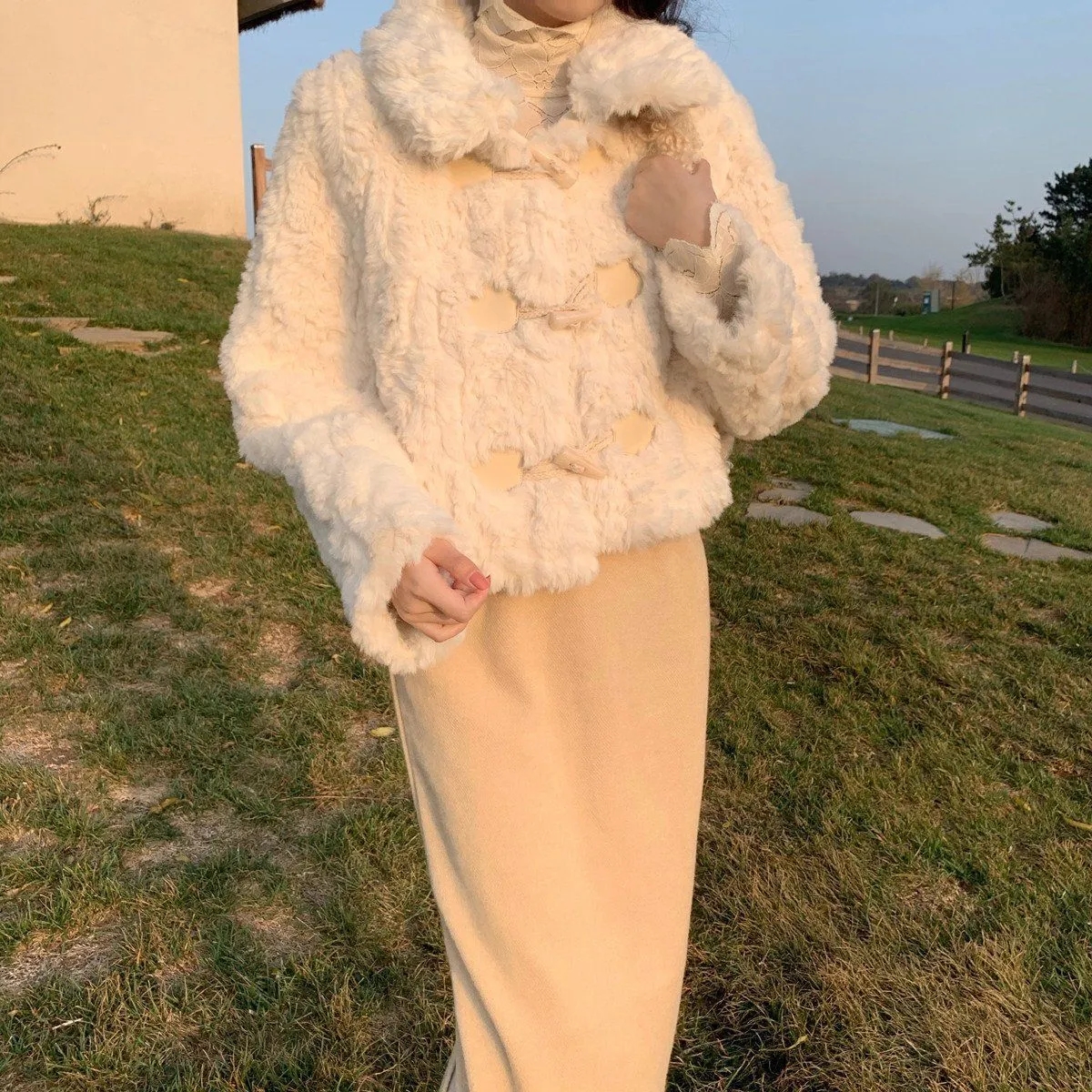 小香风仿兔毛大衣加厚外套