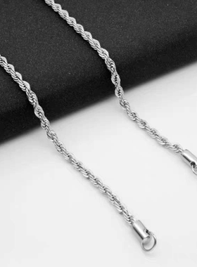 钛钢麻花项链个性简约嘻哈钛钢项链吊坠配链麻绳链时尚潮流配饰品