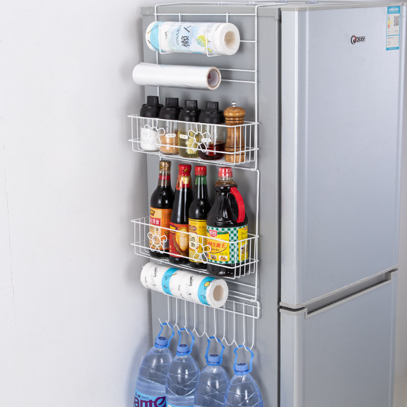 冰箱置物架厨房侧面外壁挂式收纳神器免打孔保鲜膜调料架子加高 - 图0