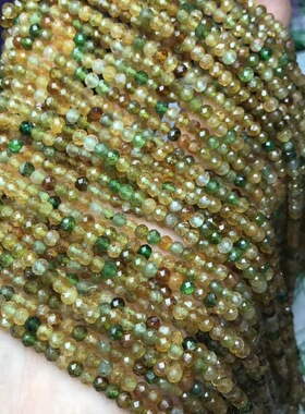 天然黄碧玺切面圆珠散珠半成品diy手链项链流苏发饰品配件水晶