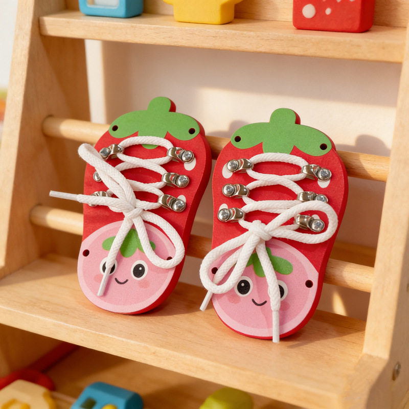 Strawberry shoelace skill board Montessori baby diy accessories homemade busy house hole board toy early education puzzle