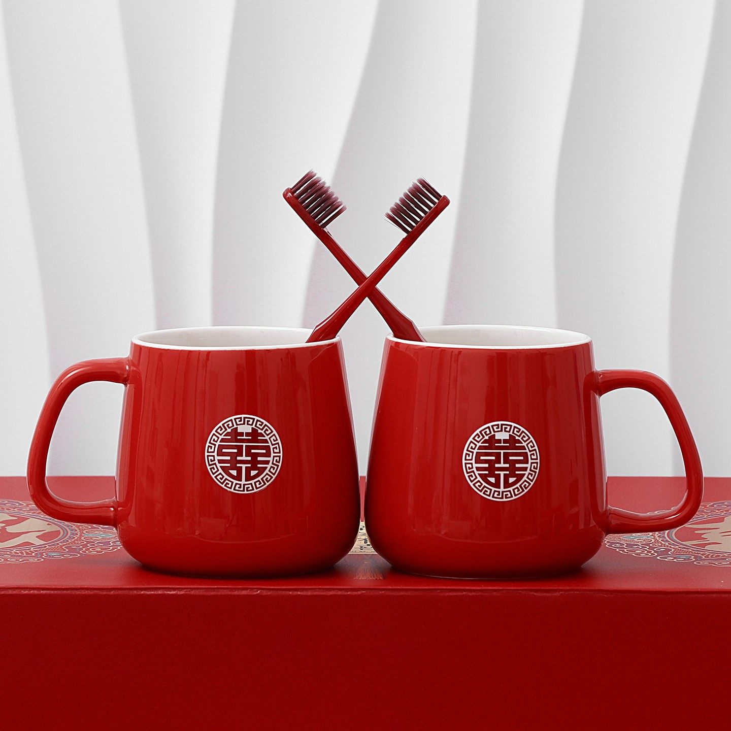 结婚洗漱杯一对喜字红瓷杯情侣牙刷礼盒新婚送礼家用套装礼物陪嫁,淘宝优惠券,粉丝福利购,淘宝优惠卷