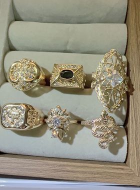 女镶钻珍珠夸张欧美复古戒指