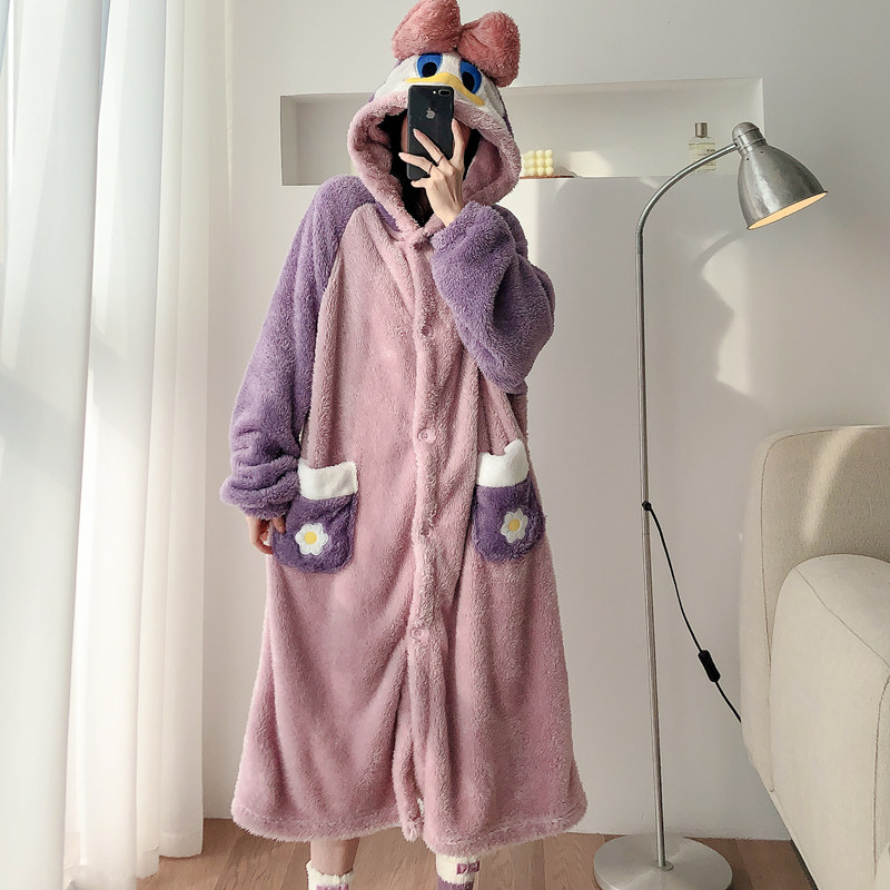 冬天唐老鸭秋冬珊瑚绒加绒可爱睡袍 阔图睡袍/浴袍