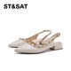 Saturday square heel rivet pointed toe mid-length sandals