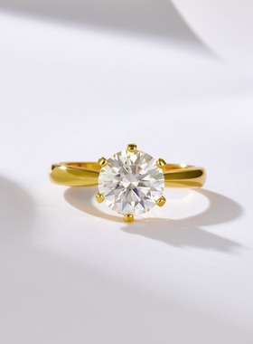 六爪戒子S925银镀18K黄金简约戒莫桑石戒指现货跨境热卖