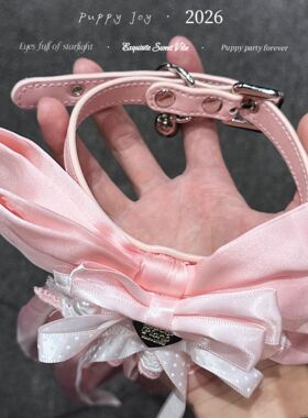 PuppyJoy日常「Gift」粉色蝴蝶结牛皮项圈温柔风百搭款高级手工定