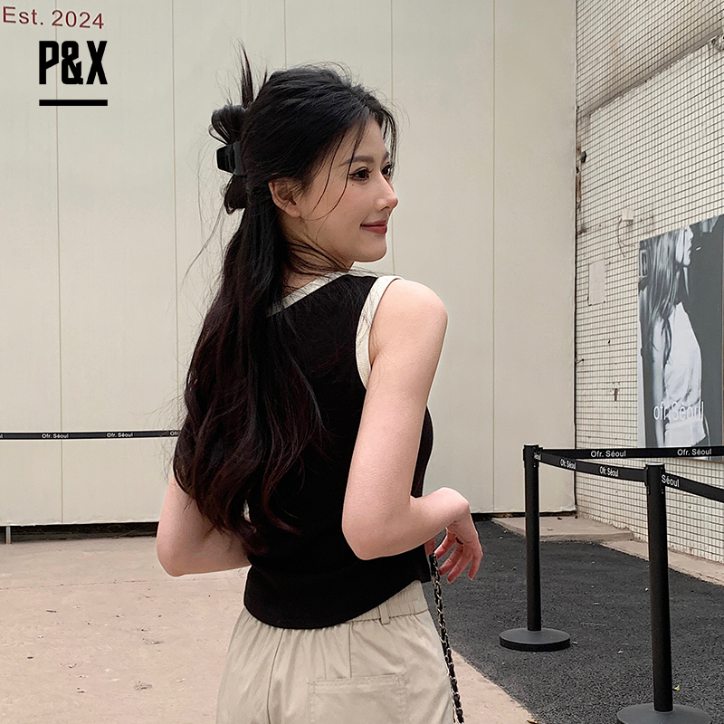 P&X设计师女装新款针织背心运动显瘦休闲内搭 824203099B黑色-图2