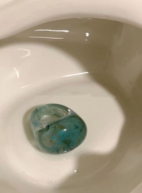 复古小众设计树脂蓝绿纹戒指