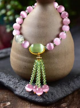 天然水晶手链绿色猫眼石